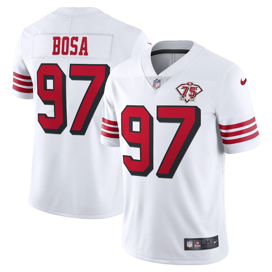 Cheap Men San Francisco 49ers 97 Nick Bosa Nike White 75th Anniversary 2nd Alternate Vapor Limited NFL Jersey